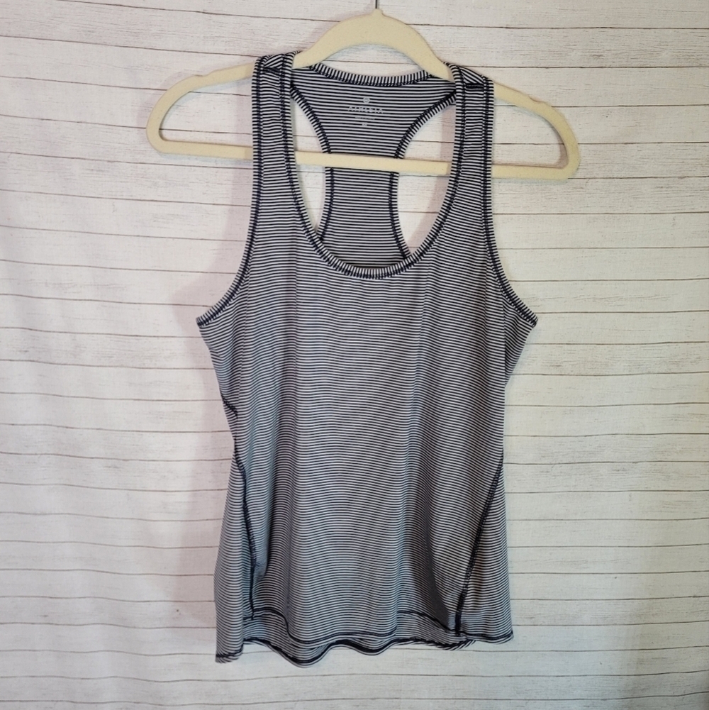 ATHLETA NAVY STRIPE RACER BACK TANK TOP, SZ MEDIUM